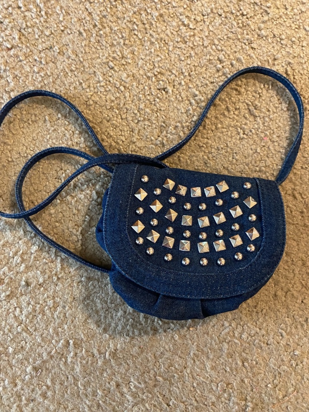 Olsenboye Dark Blue Denim Crossbody with Silver Studs